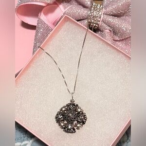 Vintage Sterling Silver Jerusalem Cross Pendant Necklace